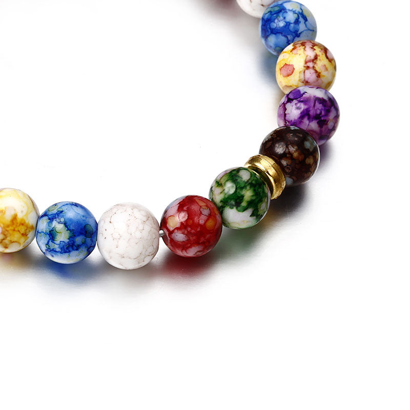 Pulsera de aleación de turquesa de ágata colorida de piedra volcánica al por mayor